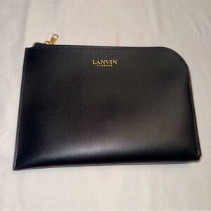 Lanvin Black Leather Toiletry Pouch with Gold Logo